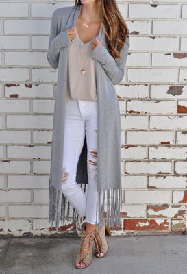 Lady's long-sleeve cardigan with fringes