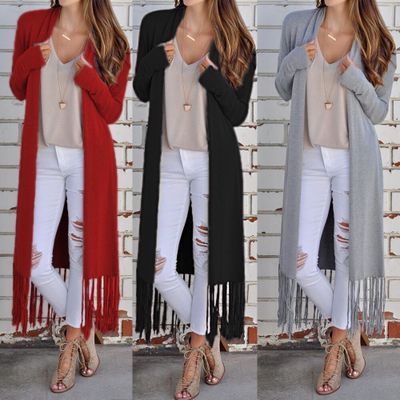 Lady's long-sleeve cardigan with fringes