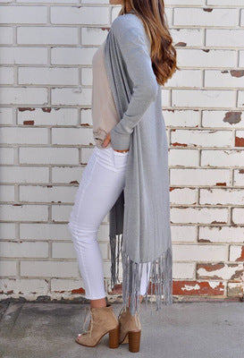 Lady's long-sleeve cardigan with fringes