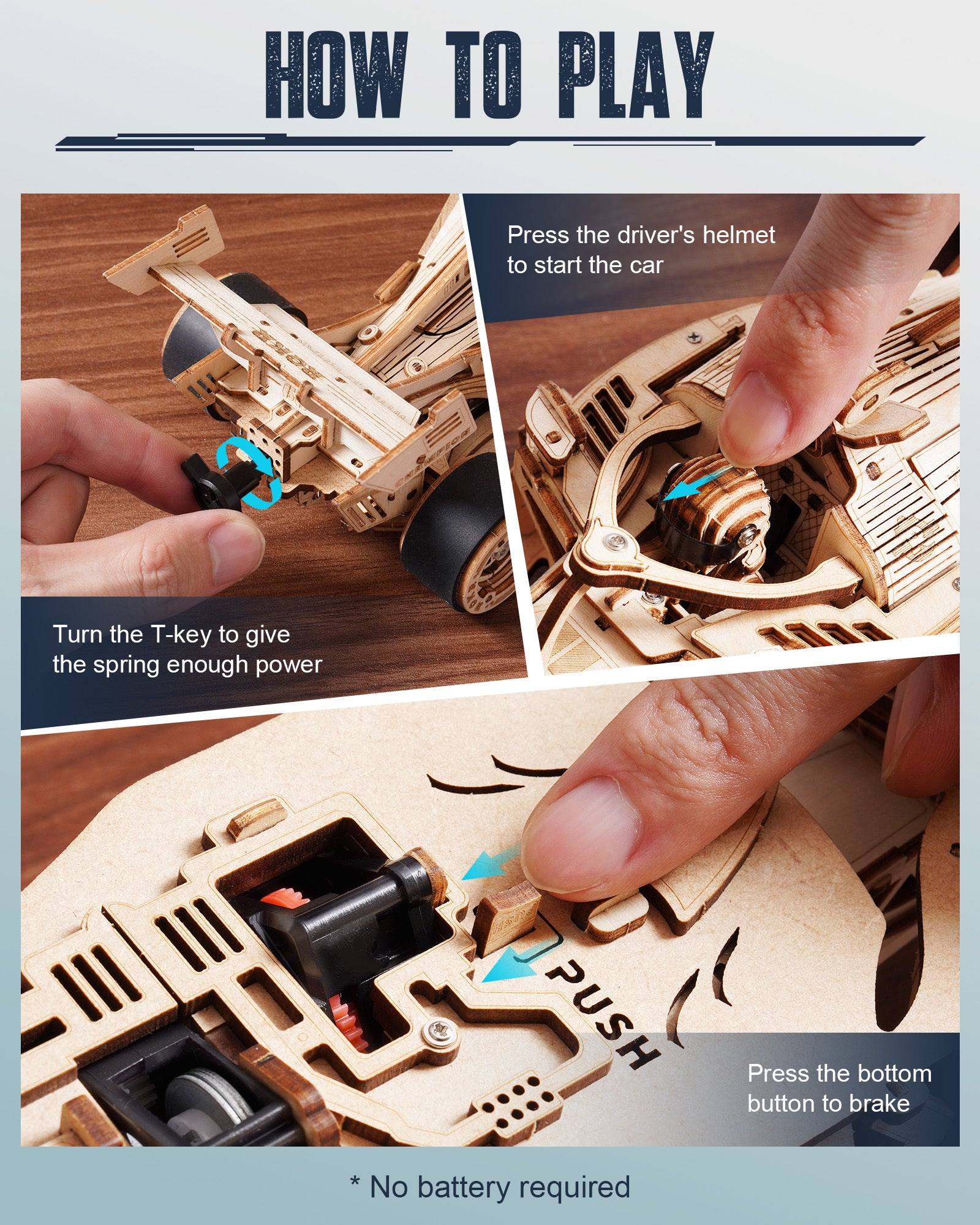 ROBOTIME 3D Wooden Puzzle Racing Car Model Kits With Mechanical Roaring Engine