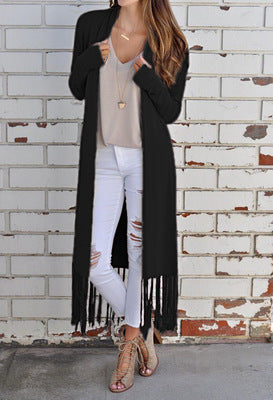 Lady's long-sleeve cardigan with fringes