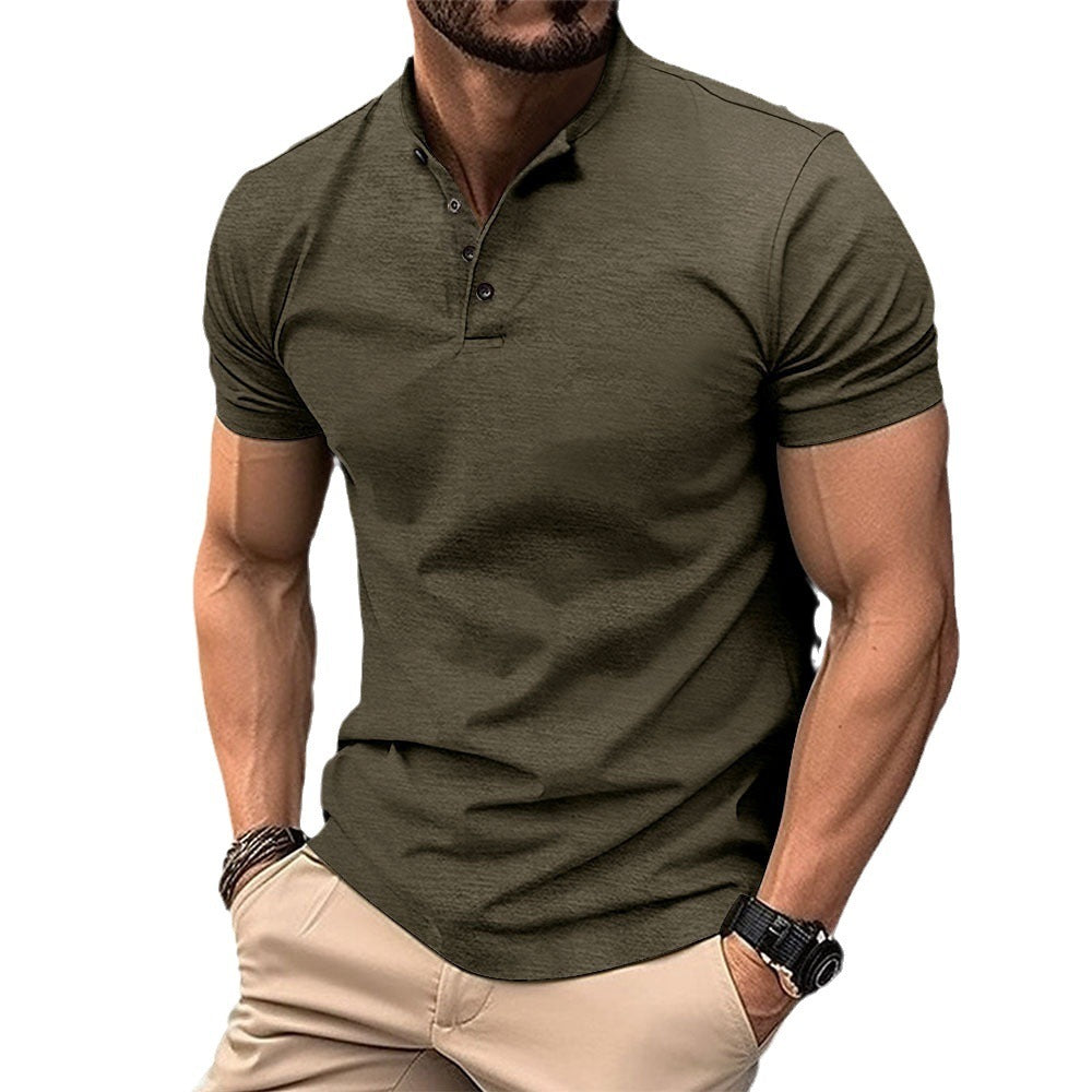 Men's Button Henry Collar Sports Polo Shirt Summer Short-sleeved Tops