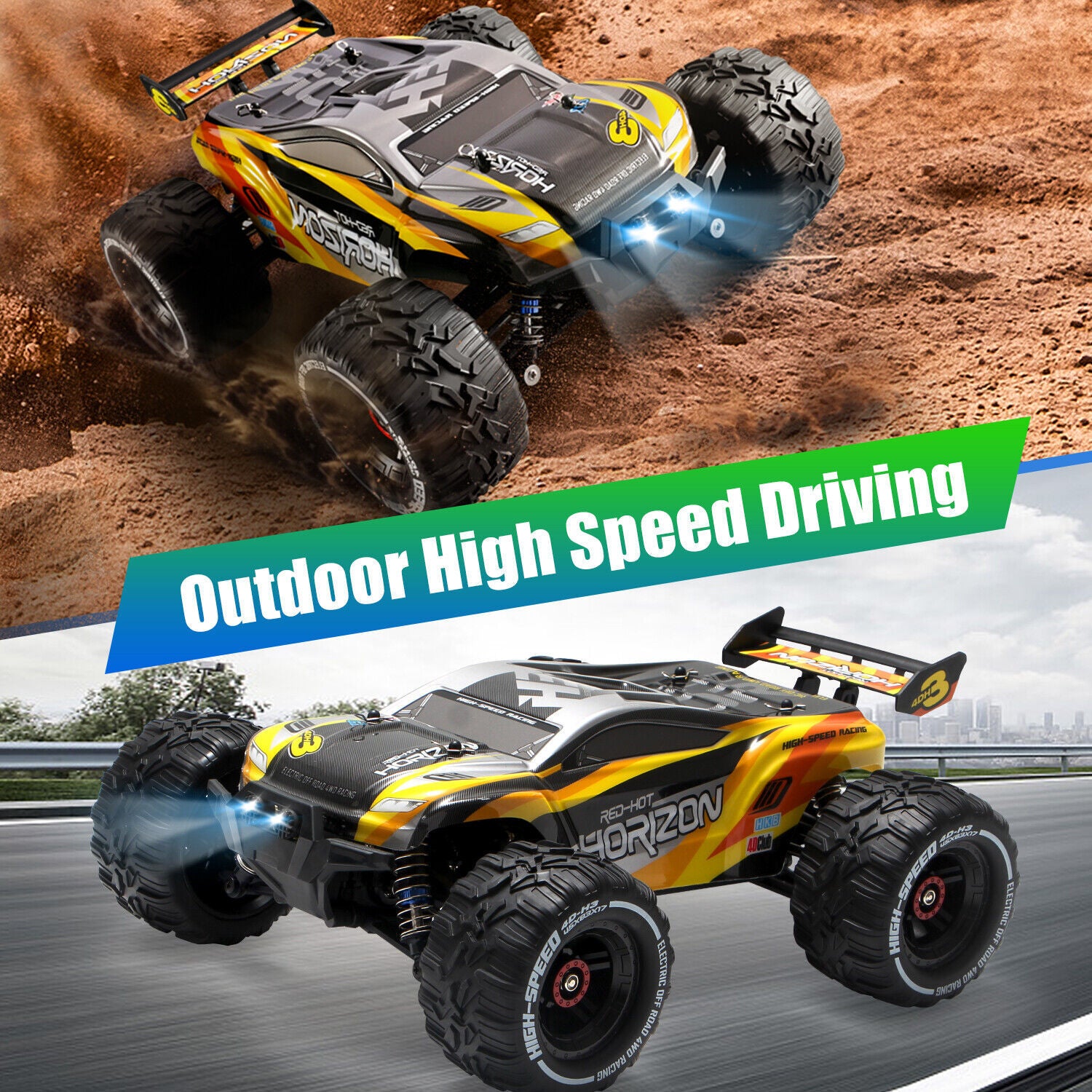 High Speed 50 Kmh RC Car, RC Monster Truck,Racing Hobby Car, 4WD All Terrain Off-Road Remote Control Car, 2.4Ghz RC Crawler, 2 Battery, Kids Adults Gifts,Logistics Is Randomly Sent By UPS,USPS,FEDEX