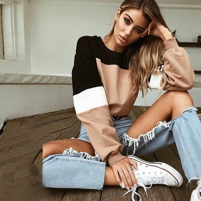 Lace Stitching Long-Sleeved Round Neck Sweater Women's Clothing