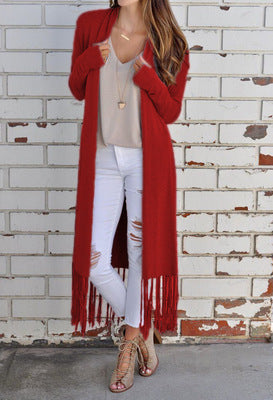 Lady's long-sleeve cardigan with fringes