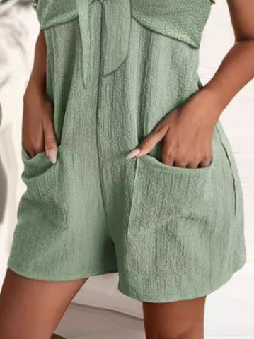 Women's Clothing Elegant Solid Color Metal Strap Pocket Short Casual Jumpsuit