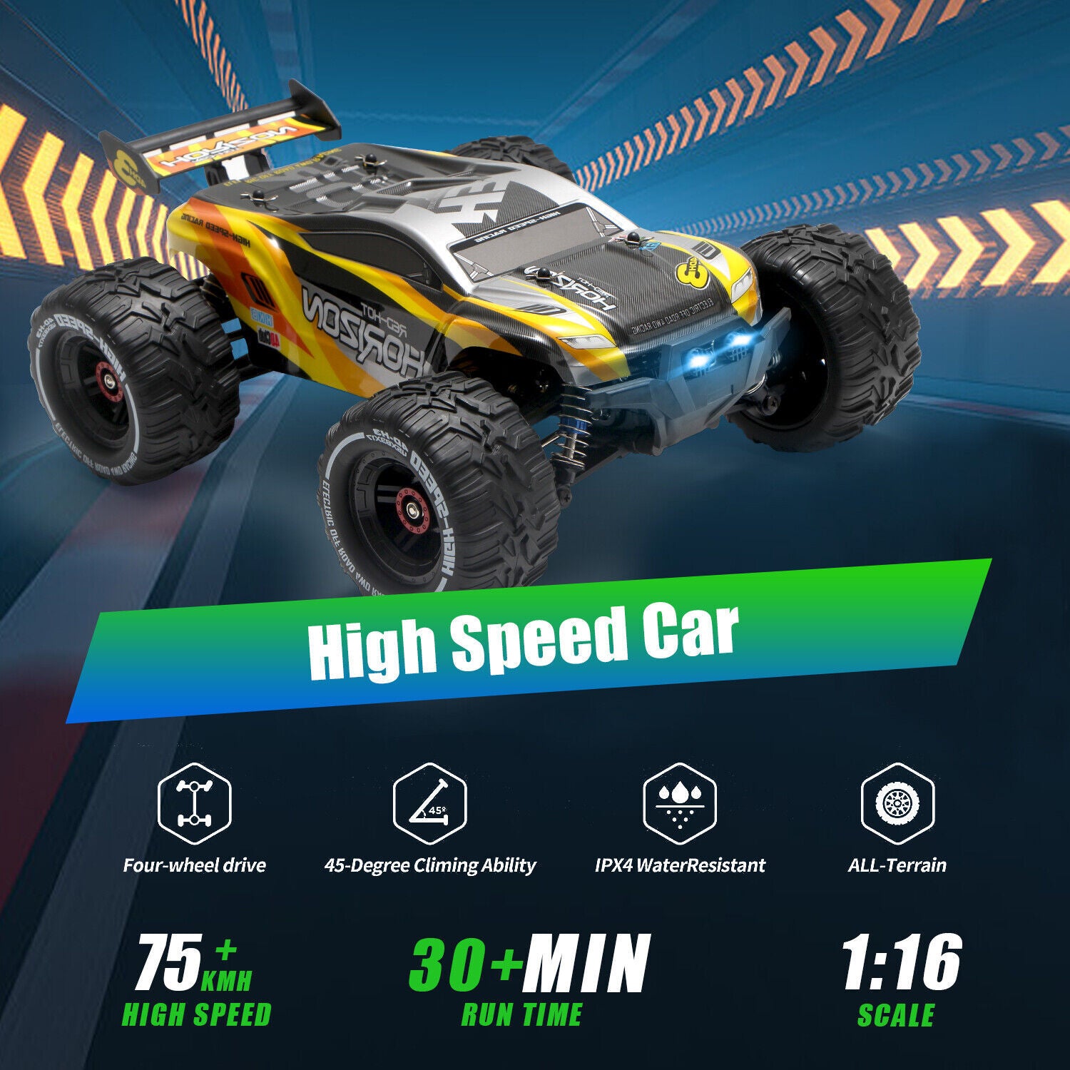 High Speed 50 Kmh RC Car, RC Monster Truck,Racing Hobby Car, 4WD All Terrain Off-Road Remote Control Car, 2.4Ghz RC Crawler, 2 Battery, Kids Adults Gifts,Logistics Is Randomly Sent By UPS,USPS,FEDEX