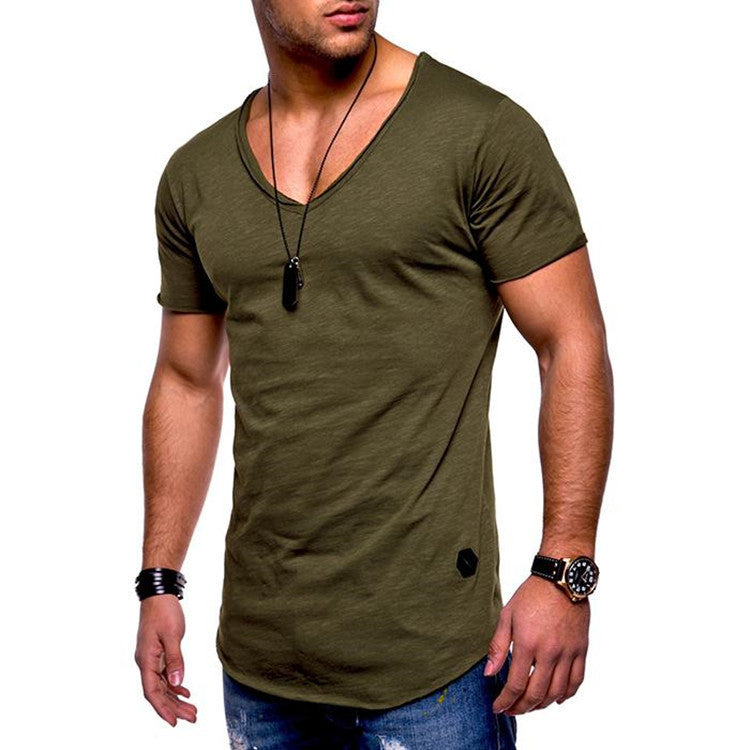 Men's V-neck Short-sleeved Youth Shirt