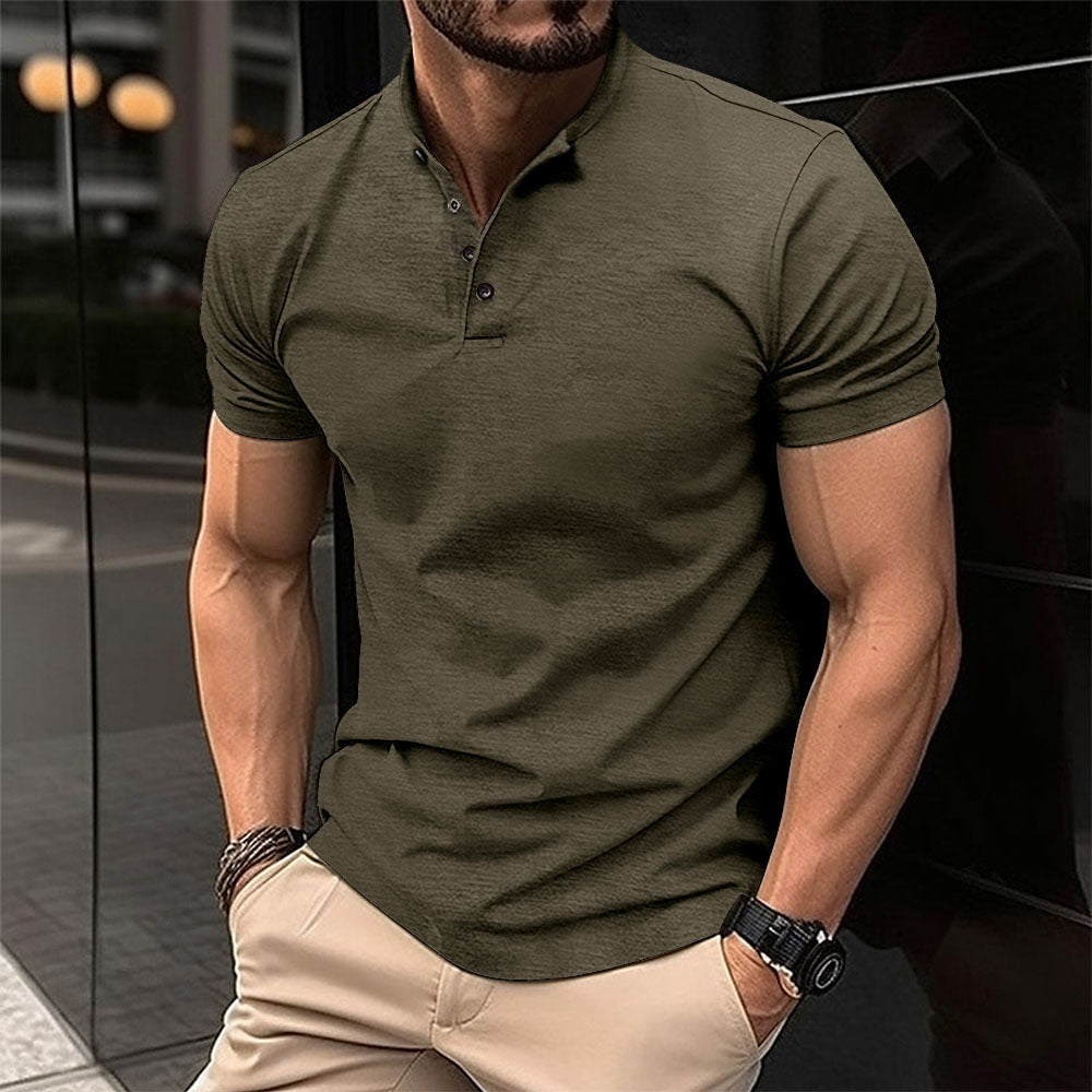Men's Button Henry Collar Sports Polo Shirt Summer Short-sleeved Tops