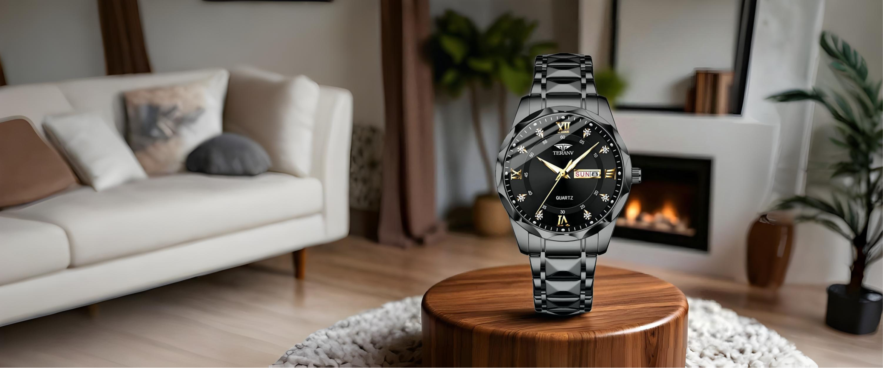 Men’s Diamond Shell Calendar Watch Timeless Precision