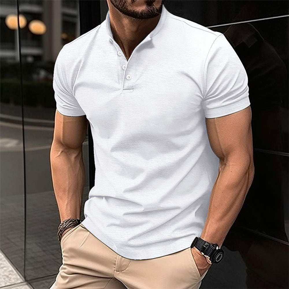 Men's Button Henry Collar Sports Polo Shirt Summer Short-sleeved Tops