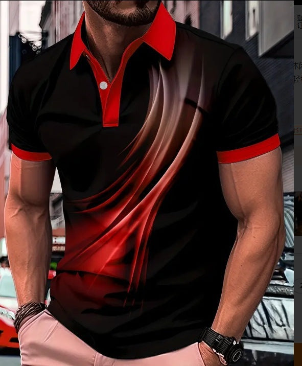 Men's Printed Color Short-sleeved Lapel Shirt