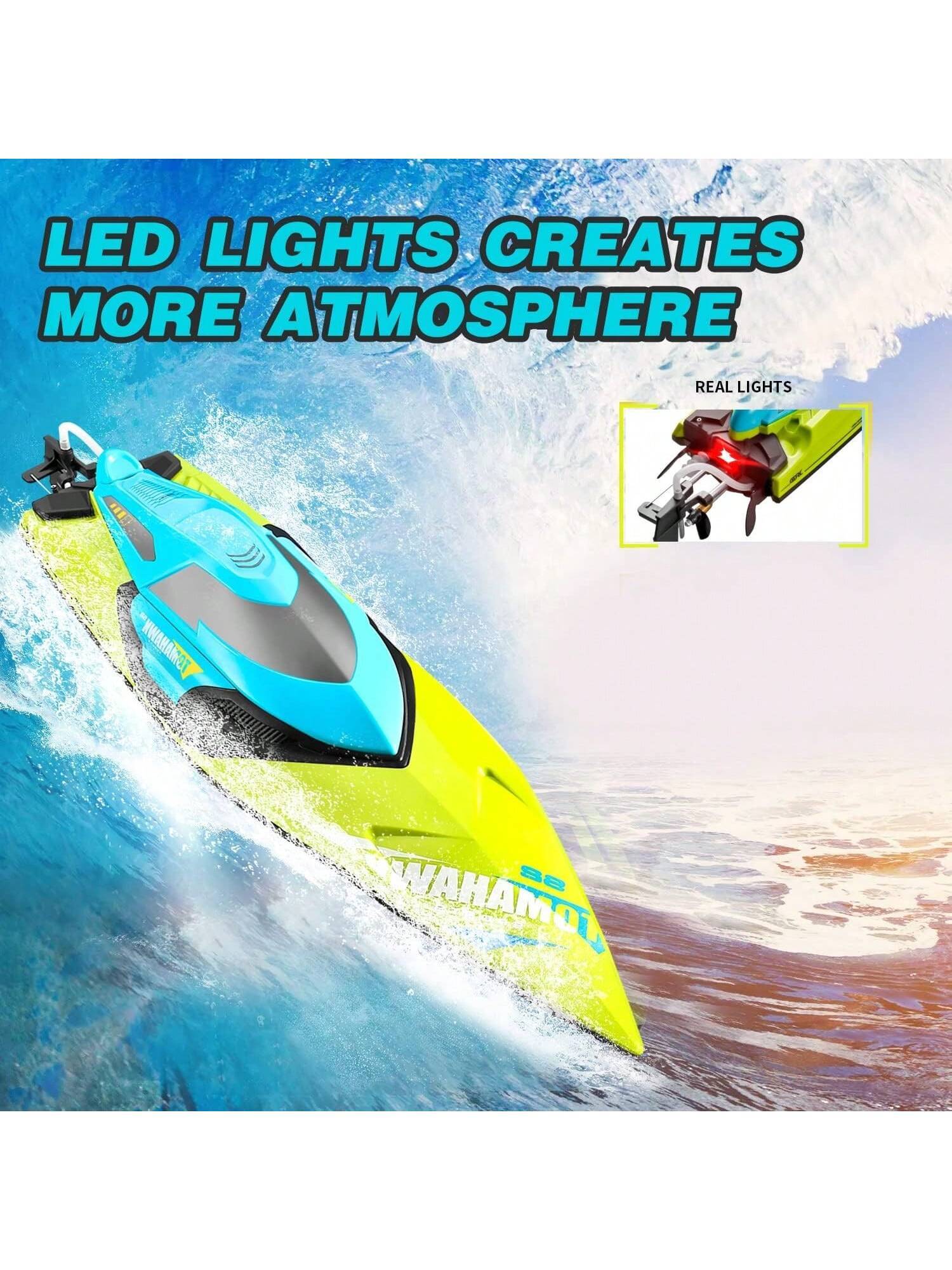 4DRC S2 4DRC Fast RC Boat For Pools And Lakes,Remote Control Boat With LED Lights,2.4GHz High Speed RC Racing Boats For Lakes, Low Battery Alarm,logistics Is Randomly Dispatched By UPS,USPS And FEDEX