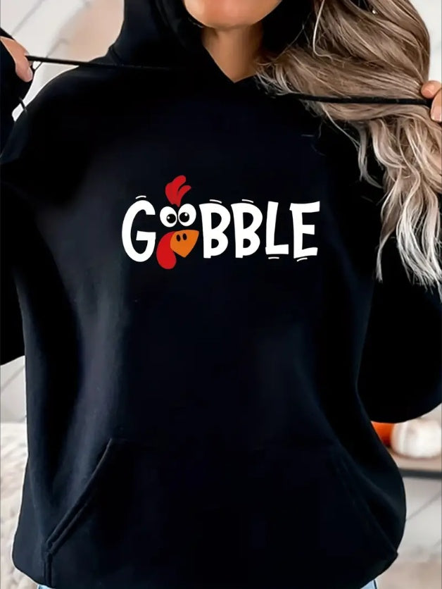 Gobble Woman Hoodie Kangaroo Pocket Print Funny Graphic Hoodies Autumn Casual Sweatshirt