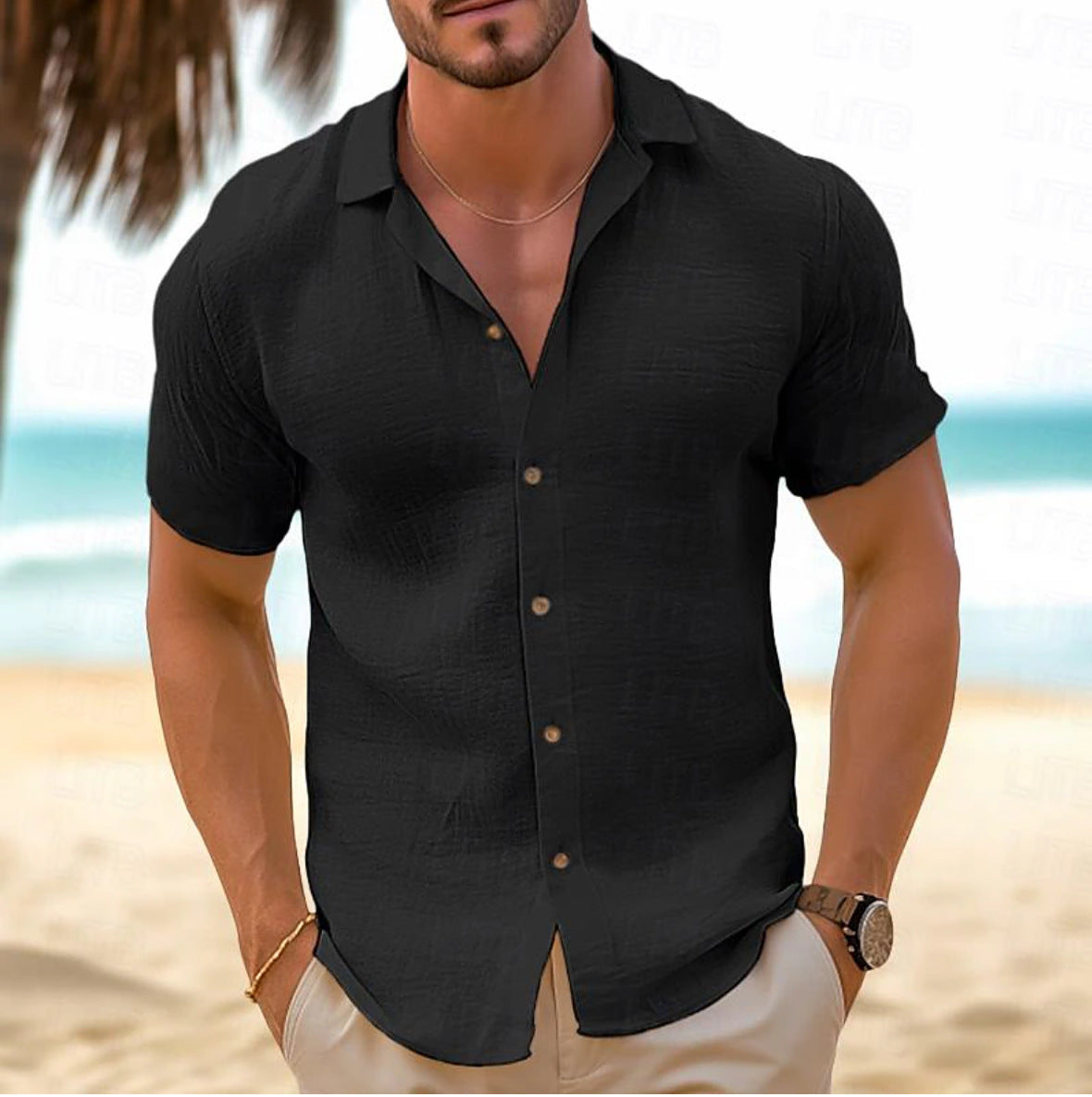 Men's Button Beach Shirt Short Sleeve